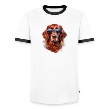 Irish Setter with Sunglasses - Men's Ringer Shirt - white/black - Front - AI Model Female 172 light (172cm) & AI Model Male 178 dark (178cm)
