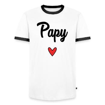 PAPY. FÊTE DES PÈRES. BONNE FÊTE PAPY. JE T'AIME. - T-shirt contrasté Homme - blanc/noir - Devant - AI Model Female 172 light (172cm) & AI Model Male 178 dark (178cm)