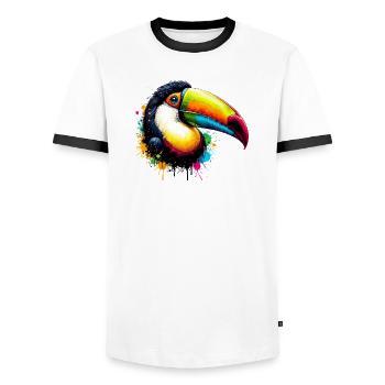 Toucan - Men's Ringer Shirt - white/black - Front - AI Model Female 172 light (172cm) & AI Model Male 178 dark (178cm)