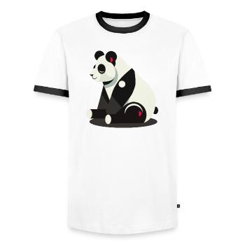 Geometrischer Panda – Minimalistisch und niedlich - Männer Kontrast-T-Shirt - Weiß/Schwarz - Vorne - AI Model Female 172 light (172cm) & AI Model Male 178 dark (178cm)