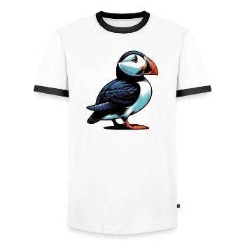 Papageitaucher - Männer Kontrast-T-Shirt - Weiß/Schwarz - Vorne - AI Model Female 172 light (172cm) & AI Model Male 178 dark (178cm)