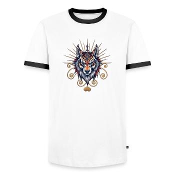 Stunning Wolf Head - Men's Ringer Shirt - white/black - Front - AI Model Female 172 light (172cm) & AI Model Male 178 dark (178cm)