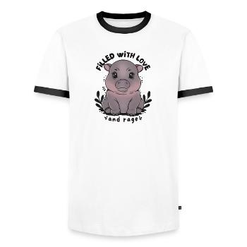 Hippo Filled with Love and Rage - Men's Ringer Shirt - white/black - Front - AI Model Female 172 light (172cm) & AI Model Male 178 dark (178cm)