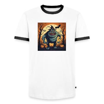 halloween, monstre effrayant, citrouille - T-shirt contrasté Homme - blanc/noir - Devant - AI Model Female 172 light (172cm) & AI Model Male 178 dark (178cm)