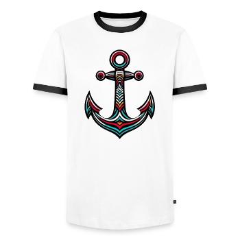 An Anchor - Men's Ringer Shirt - white/black - Front - AI Model Female 172 light (172cm) & AI Model Male 178 dark (178cm)