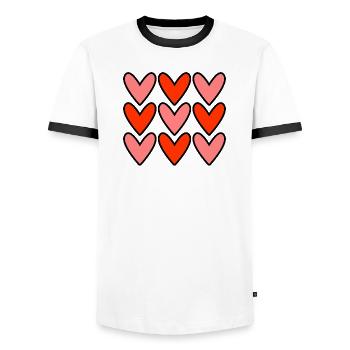 HERZ. HERZ. VALENTINSTAG. LIEBE. LIEBE. PAAR. - Männer Kontrast-T-Shirt - Weiß/Schwarz - Vorne - AI Model Female 172 light (172cm) & AI Model Male 178 dark (178cm)
