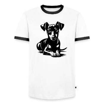 Pinscher nain - T-shirt contrasté Homme - blanc/noir - Devant - AI Model Female 172 light (172cm) & AI Model Male 178 dark (178cm)