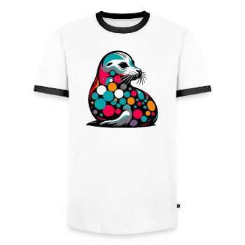 Seal - Men's Ringer Shirt - white/black - Front - AI Model Female 172 light (172cm) & AI Model Male 178 dark (178cm)