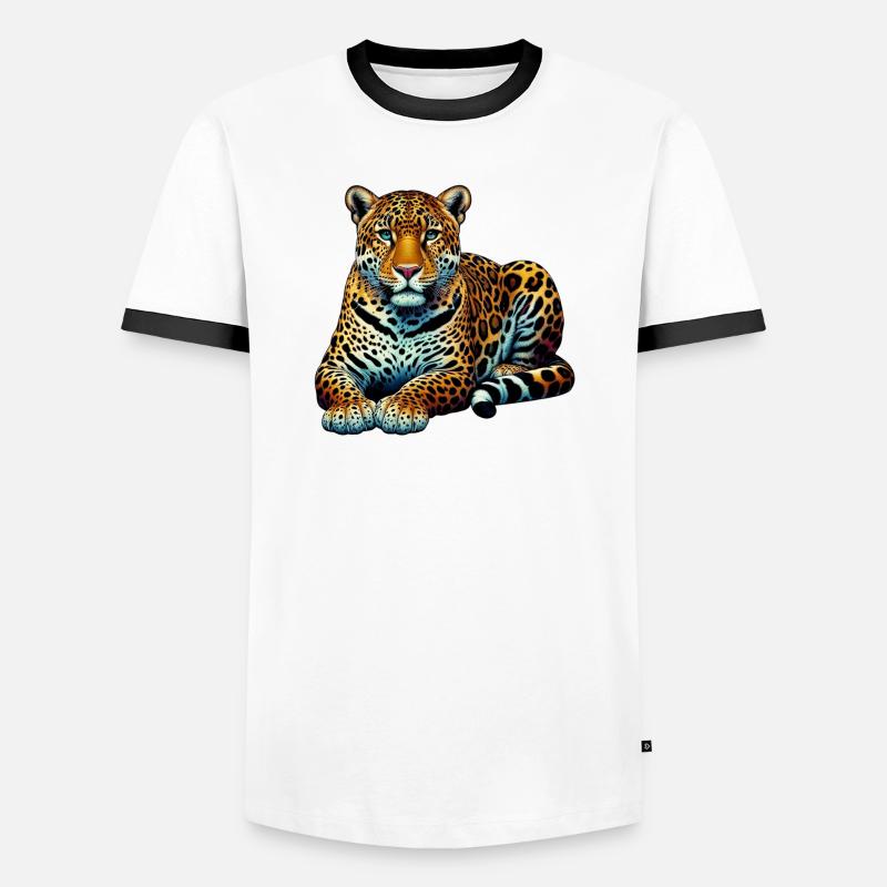 Leopard - Männer Kontrast-T-Shirt - Weiß/Schwarz