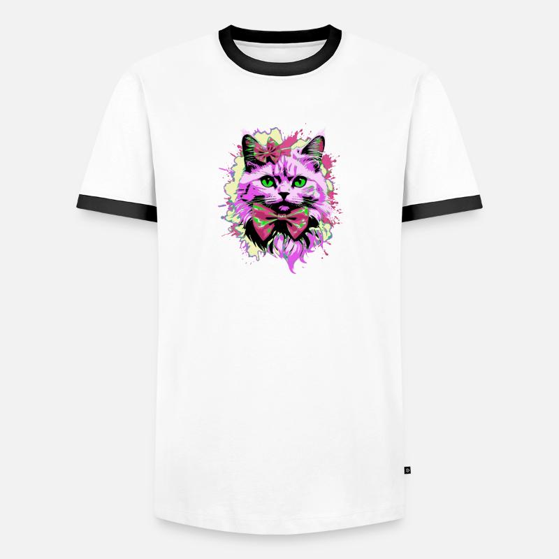 Neonkatze mit Fliege - Männer Kontrast-T-Shirt - Weiß/Schwarz