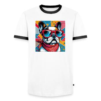 French Bulldog Dog - Men's Ringer Shirt - white/black - Front - AI Model Female 172 light (172cm) & AI Model Male 178 dark (178cm)
