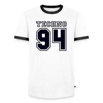 TECHNO 94 - T-shirt contrasté Homme - blanc/noir - Devant - AI Model Female 172 light (172cm) & AI Model Male 178 dark (178cm)