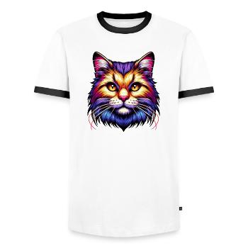 Chat - T-shirt contrasté Homme - blanc/noir - Devant - AI Model Female 172 light (172cm) & AI Model Male 178 dark (178cm)