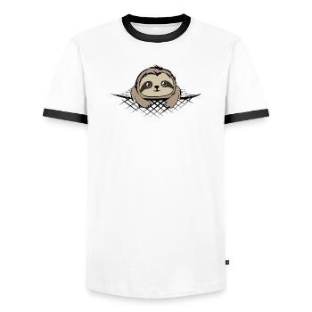 Sloth in pocket comic cartoon funny icon - Men's Ringer Shirt - white/black - Front - AI Model Female 172 light (172cm) & AI Model Male 178 dark (178cm)