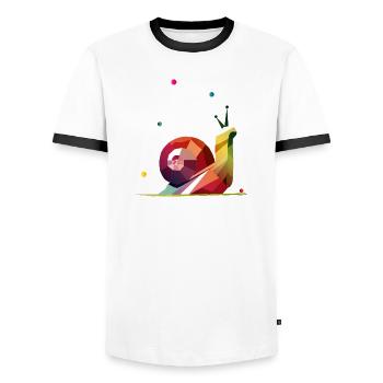 farbenfrohe Schnecke im geometrischen Design - Männer Kontrast-T-Shirt - Weiß/Schwarz - Vorne - AI Model Female 172 light (172cm) & AI Model Male 178 dark (178cm)