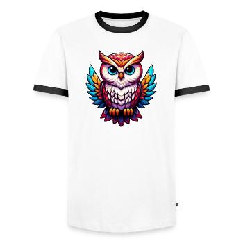 Owl - Men's Ringer Shirt - white/black - Front - AI Model Female 172 light (172cm) & AI Model Male 178 dark (178cm)