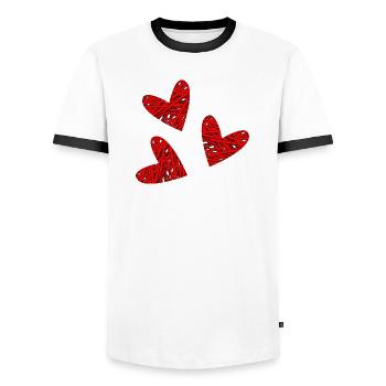 PAAR. HERZ. WEIHNACHTEN. GERADE VERHEIRATET. Junggesellinnenabschied - Männer Kontrast-T-Shirt - Weiß/Schwarz - Vorne - AI Model Female 172 light (172cm) & AI Model Male 178 dark (178cm)