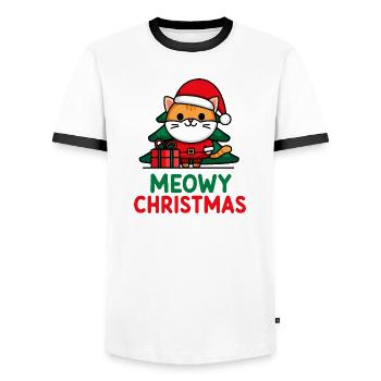 Festive Cat Santa Illustration - Men's Ringer Shirt - white/black - Front - AI Model Female 172 light (172cm) & AI Model Male 178 dark (178cm)