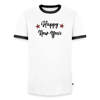 HAPPY NEW YEAR. NEW YEAR'S EVE. NEW YEAR - Men's Ringer Shirt - white/black - Front - AI Model Female 172 light (172cm) & AI Model Male 178 dark (178cm)
