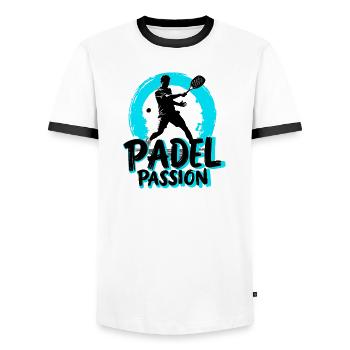 Padel Passion T-Shirt Hoodie Mugs - Men's Ringer Shirt - white/black - Front - AI Model Female 172 light (172cm) & AI Model Male 178 dark (178cm)