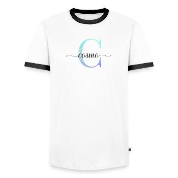 C| Monogramm | Name | Cosmo| Watercolor - Männer Kontrast-T-Shirt - Weiß/Schwarz - Vorne - AI Model Female 172 light (172cm) & AI Model Male 178 dark (178cm)
