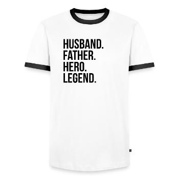 Husband. Father. Hero. Legend - Men's Ringer Shirt - white/black - Front - AI Model Female 172 light (172cm) & AI Model Male 178 dark (178cm)