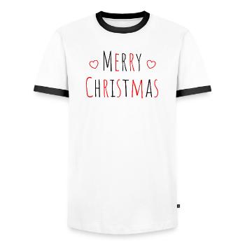 Christmas Merry Christmas heart red black - Men's Ringer Shirt - white/black - Front - AI Model Female 172 light (172cm) & AI Model Male 178 dark (178cm)