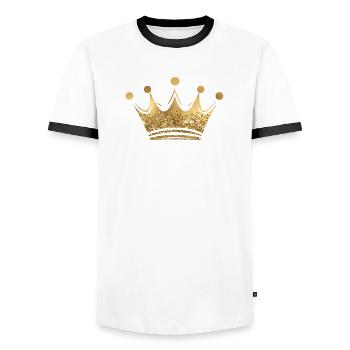 Couronne Reine/Roi Paillettes Dorées Personnalisable - T-shirt contrasté Homme - blanc/noir - Devant - AI Model Female 172 light (172cm) & AI Model Male 178 dark (178cm)