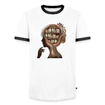 Bücher Kopf Illustration Denken Wissen - Männer Kontrast-T-Shirt - Weiß/Schwarz - Vorne - AI Model Female 172 light (172cm) & AI Model Male 178 dark (178cm)