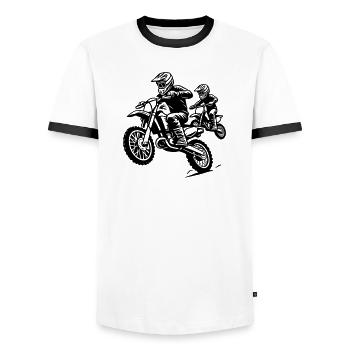 Motocross Family Ride - Father and Child Together - Men's Ringer Shirt - white/black - Front - AI Model Female 172 light (172cm) & AI Model Male 178 dark (178cm)