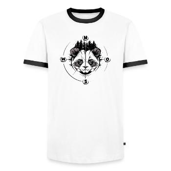 Panda Wald Kompass Koala Tattoo comic cartoon Logo - Männer Kontrast-T-Shirt - Weiß/Schwarz - Vorne - AI Model Female 172 light (172cm) & AI Model Male 178 dark (178cm)