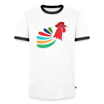 COQ. CHEVAL. POULE. COQ. ANIMAL. OISEAU. LICORNE. - T-shirt contrasté Homme - blanc/noir - Devant - AI Model Female 172 light (172cm) & AI Model Male 178 dark (178cm)