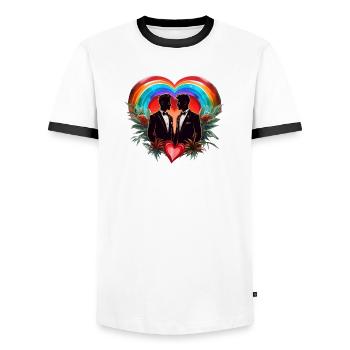 The magic of the moment: elegant cheerful silhouettes - Men's Ringer Shirt - white/black - Front - AI Model Female 172 light (172cm) & AI Model Male 178 dark (178cm)
