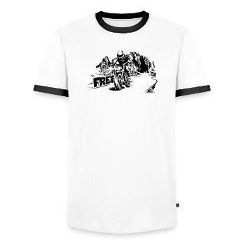 Motorrad frei Berge Dolomiten Biker Symbol Logo - Männer Kontrast-T-Shirt - Weiß/Schwarz - Vorne - AI Model Female 172 light (172cm) & AI Model Male 178 dark (178cm)