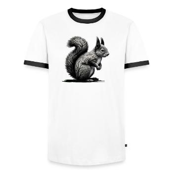 Waldeichhörnchen – Kunstvolle Naturillustration - Männer Kontrast-T-Shirt - Weiß/Schwarz - Vorne - AI Model Female 172 light (172cm) & AI Model Male 178 dark (178cm)