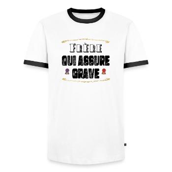 Frère Qui Assure Grave - T-shirt contrasté Homme - blanc/noir - Devant - AI Model Female 172 light (172cm) & AI Model Male 178 dark (178cm)