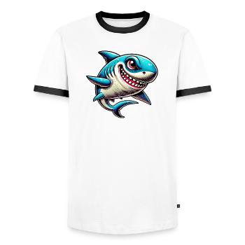 Shark - Men's Ringer Shirt - white/black - Front - AI Model Female 172 light (172cm) & AI Model Male 178 dark (178cm)