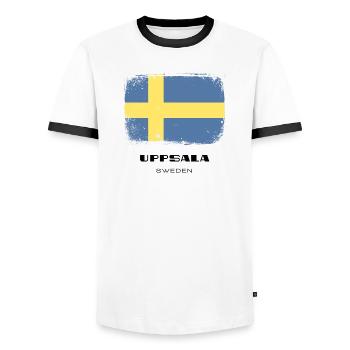 Uppsala /// Sweden /// Sverige /// Schweden - Men's Ringer Shirt - white/black - Front - AI Model Female 172 light (172cm) & AI Model Male 178 dark (178cm)