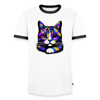 Cat - Men's Ringer Shirt - white/black - Front - AI Model Female 172 light (172cm) & AI Model Male 178 dark (178cm)