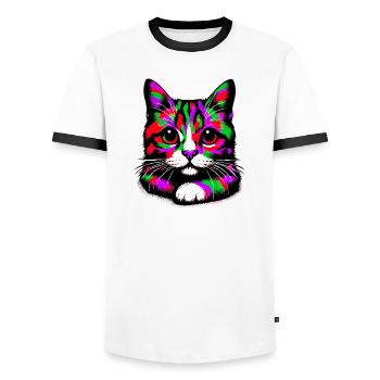 Chat - T-shirt contrasté Homme - blanc/noir - Devant - AI Model Female 172 light (172cm) & AI Model Male 178 dark (178cm)