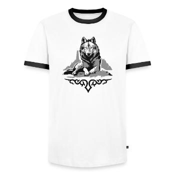Wolf des Kaukasus - Männer Kontrast-T-Shirt - Weiß/Schwarz - Vorne - AI Model Female 172 light (172cm) & AI Model Male 178 dark (178cm)