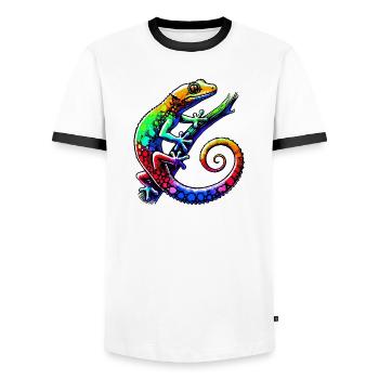 Gecko - Männer Kontrast-T-Shirt - Weiß/Schwarz - Vorne - AI Model Female 172 light (172cm) & AI Model Male 178 dark (178cm)