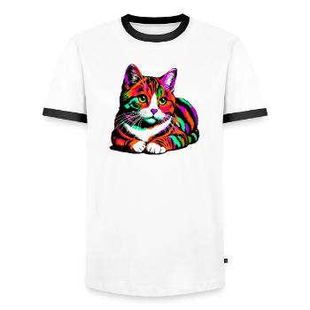 Cat - Men's Ringer Shirt - white/black - Front - AI Model Female 172 light (172cm) & AI Model Male 178 dark (178cm)