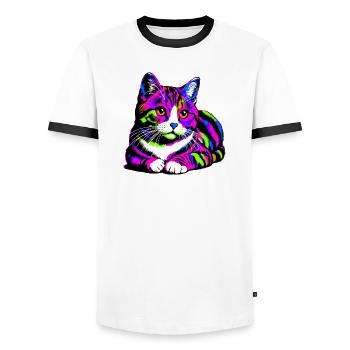 Chat - T-shirt contrasté Homme - blanc/noir - Devant - AI Model Female 172 light (172cm) & AI Model Male 178 dark (178cm)