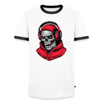 Crâne en sweat à capuche rouge avec écouteurs - T-shirt contrasté Homme - blanc/noir - Devant - AI Model Female 172 light (172cm) & AI Model Male 178 dark (178cm)