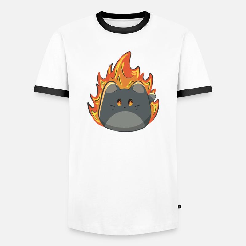 Cute cat with fire - Men's Ringer Shirt - white/black
