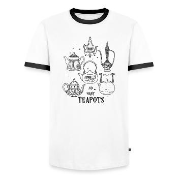 Vintage Teekannen Silhouetten - Männer Kontrast-T-Shirt - Weiß/Schwarz - Vorne - AI Model Female 172 light (172cm) & AI Model Male 178 dark (178cm)