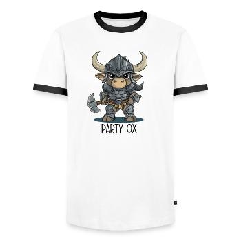 Party Ox – Knight Ox Hero Group - Men's Ringer Shirt - white/black - Front - AI Model Female 172 light (172cm) & AI Model Male 178 dark (178cm)