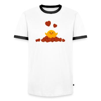 Little duck surrounded by hearts - Men's Ringer Shirt - white/black - Front - AI Model Female 172 light (172cm) & AI Model Male 178 dark (178cm)