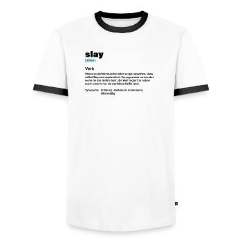 Slay – Chef-d’œuvre de fraîcheur - T-shirt contrasté Homme - blanc/noir - Devant - AI Model Female 172 light (172cm) & AI Model Male 178 dark (178cm)